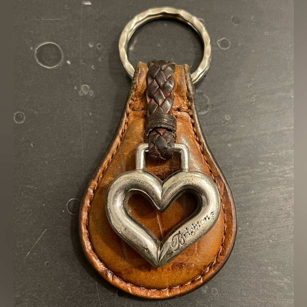 Brighton vintage Brown Leather Keychain with Silver Heart
